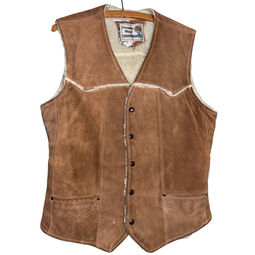 Vintage Pioneer‎ Wear Mens M Suede Sherpa Lined Western Vest Albuquerque Rodeo